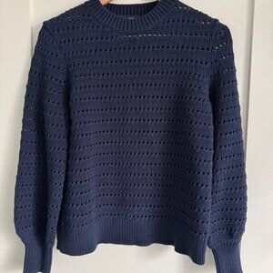 Cotton J Crew open weave navy blue sweater